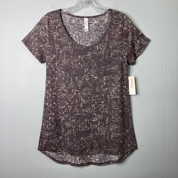 LULAROE Classic T Gray Retro Telephone Print Short Sleeve T-Shirt Womens Size XS - Picture 2 of 16